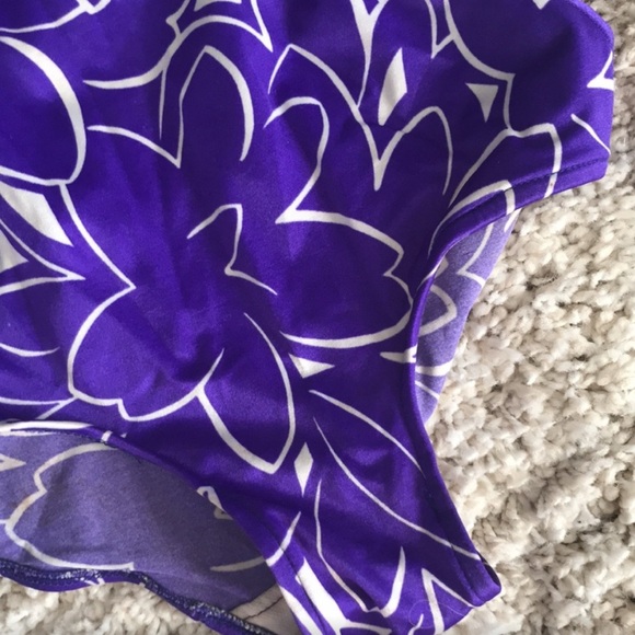 Vintage 70s Roxanne Pinup Purple Floral Romper One Piece Swimsuit - Picture 4 of 10